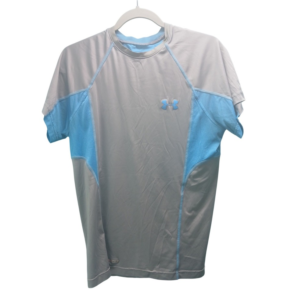 Under Armour Heatgear‎ T Shirt Mens M Medium Gray Blue Fitted Athletic Gym